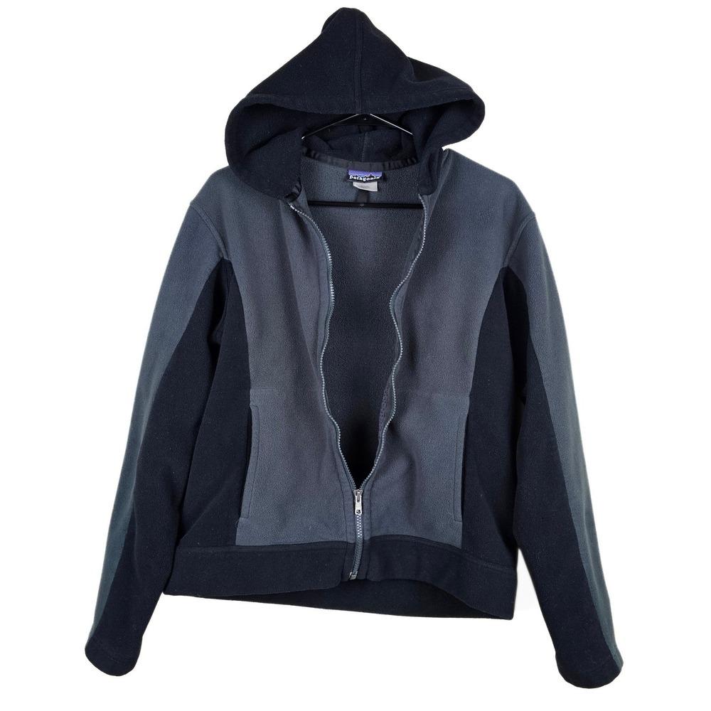 Patagonia Women's Full Zip‎ Fleece Hoodie Gray Black Jacket Activewear Medium - Picture 9 of 9